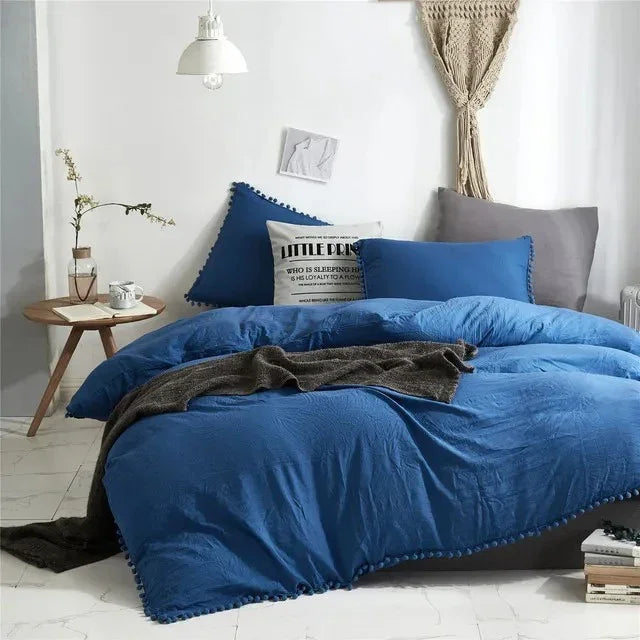 Minimalist Nordic Pom-Pom Bedding Set Quilt