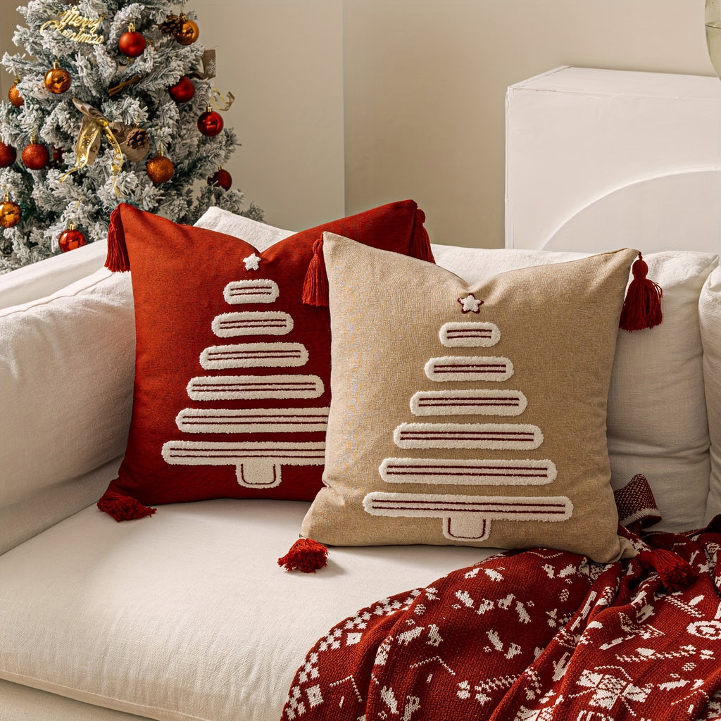 Poszewka na Poduszkę Świąteczną Haftowana Choinka i Dzwonki