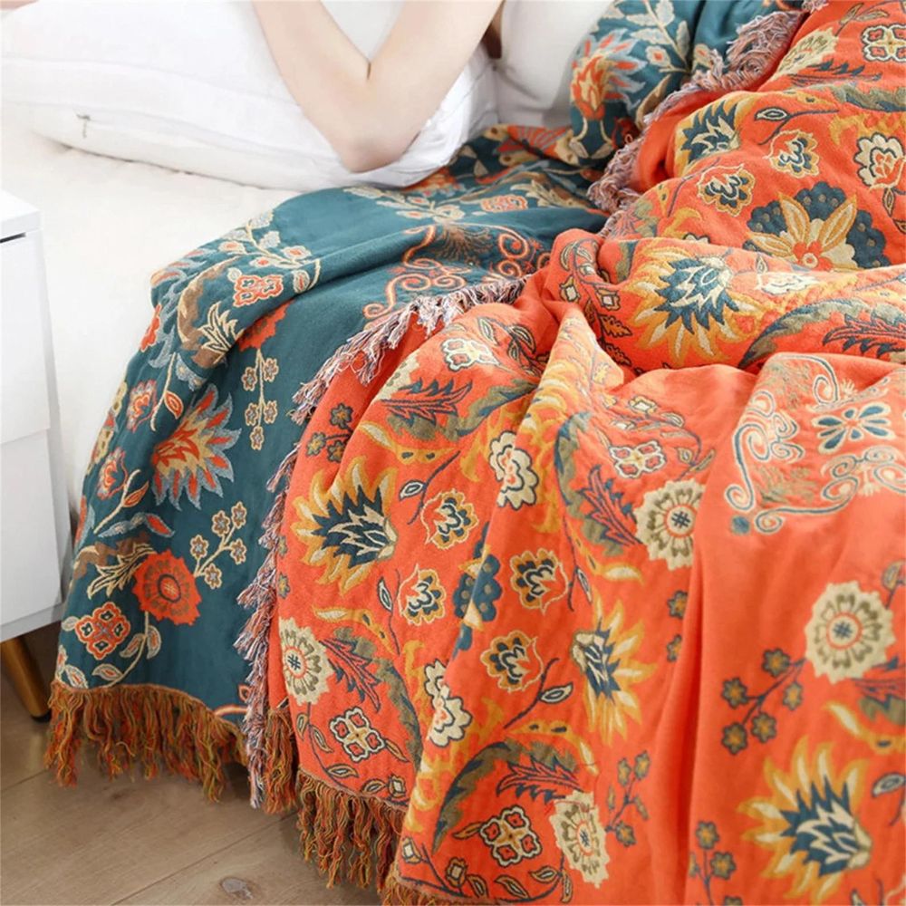 Plaid rustique réversible à motif floral pour la maison