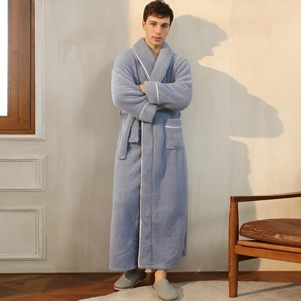 Accappatoio unisex versatile con collo a scialle, cintura in vita e tasche