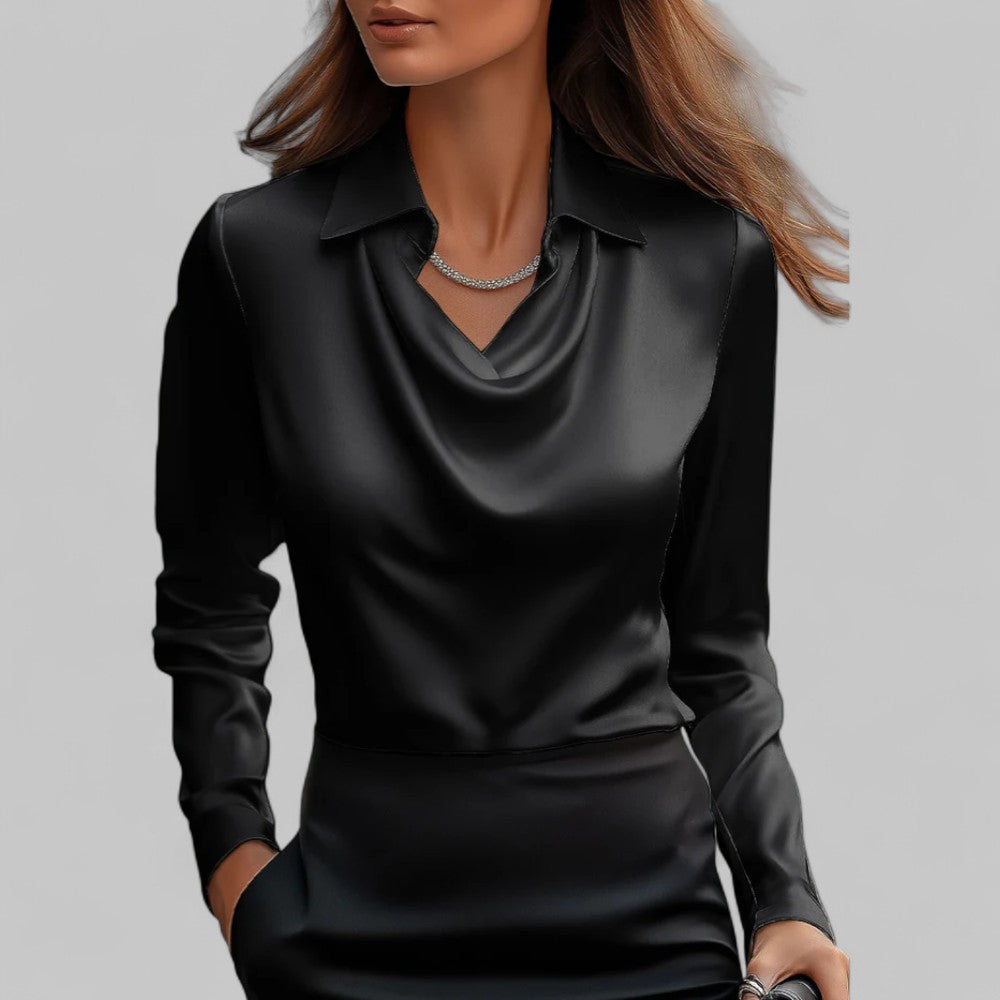 Women's blouse Long sleeve Draped neckline Elegant style