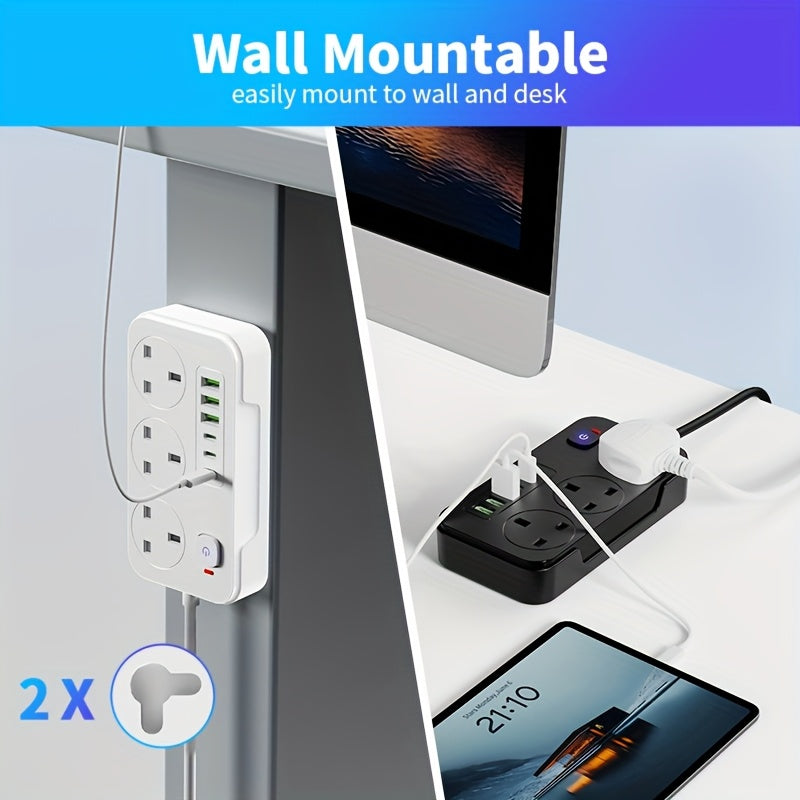 Prolunga Elettrica 9 in 1 con 3 Prese AC e 6 Porte USB