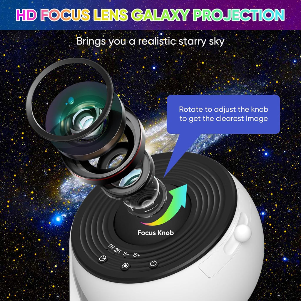 Creative HD 360° projector with galaxy and rotating star light