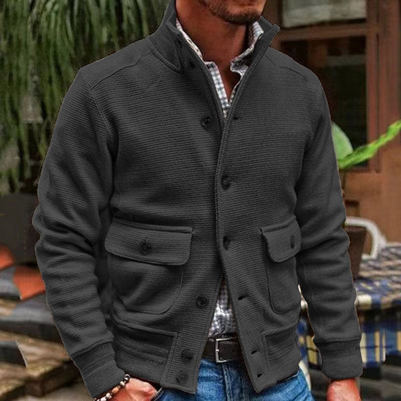 Giacca da uomo stile motociclista colore uniforme con collo alto