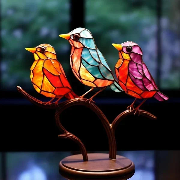 Colorful stained glass bird suncatcher decoration