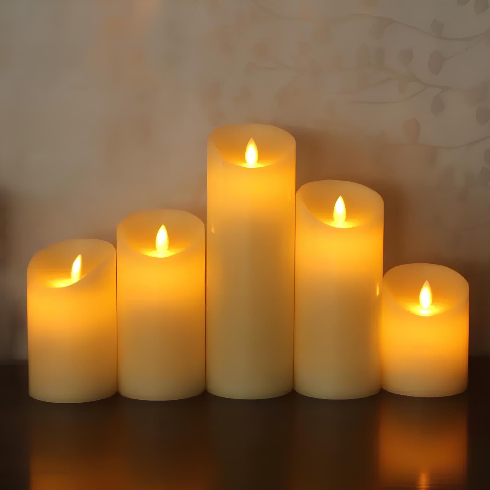 Flameless LED pillar candles with realistic candlelight effect