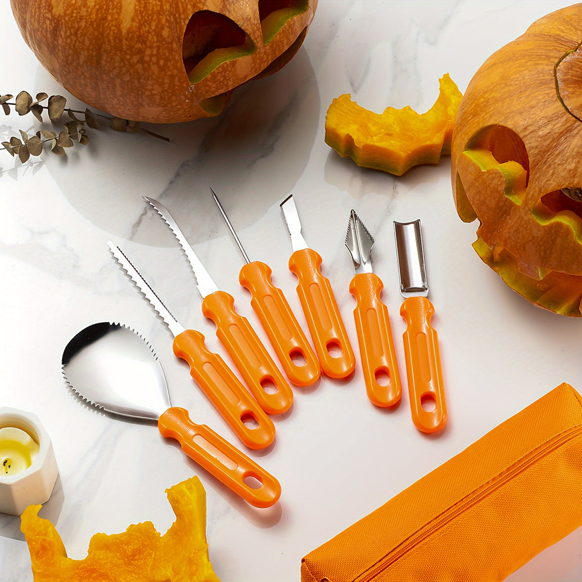 Halloween Zestaw Narzędzi do Wycinania Dyni ze Stali Nierdzewnej 7 Szt. z Torbą