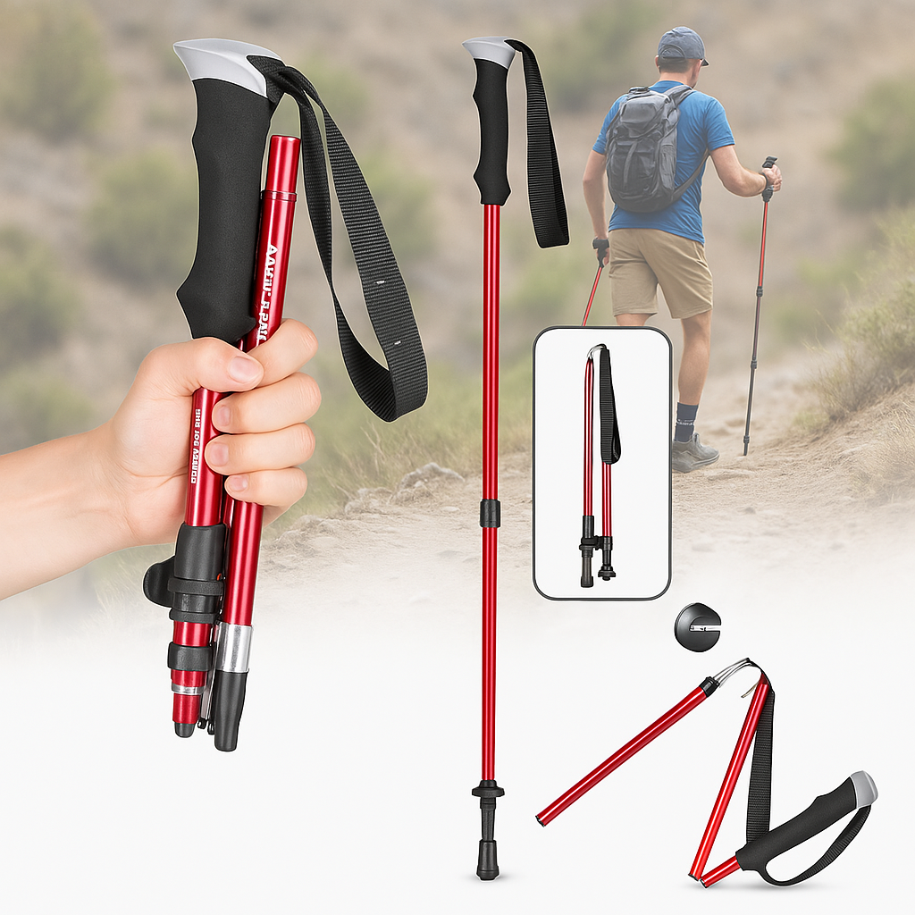 Bastone da trekking ultraleggero e resistente in alluminio – Pieghevole e regolabile