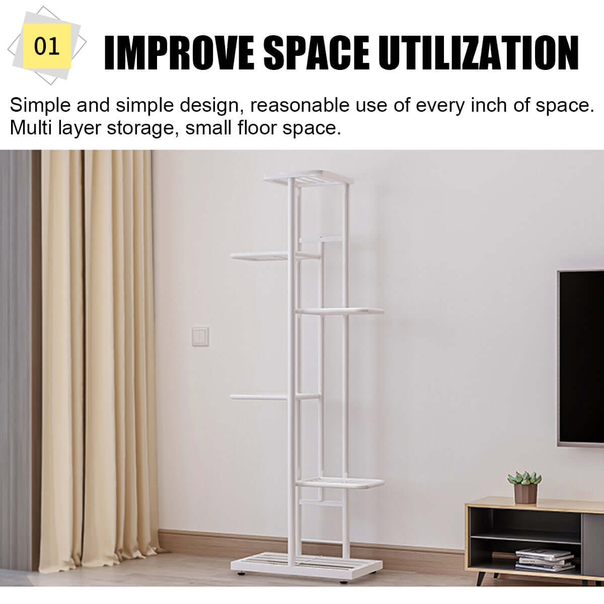 Tall 8-level planter stand for indoor and outdoor use