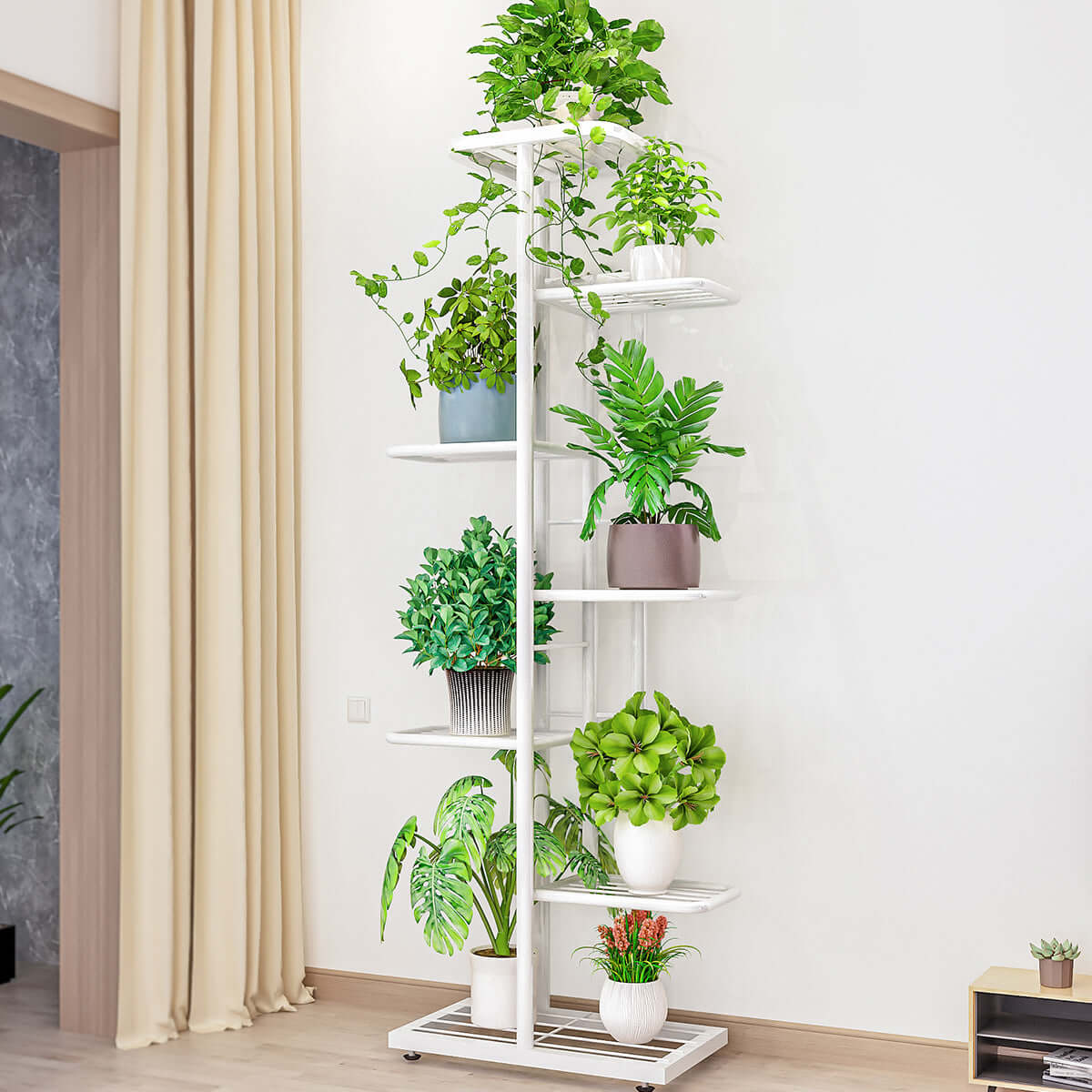 Tall 8-level planter stand for indoor and outdoor use