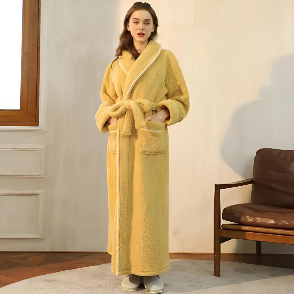 Peignoir unisexe polyvalent avec col châle, ceinture à la taille et poches