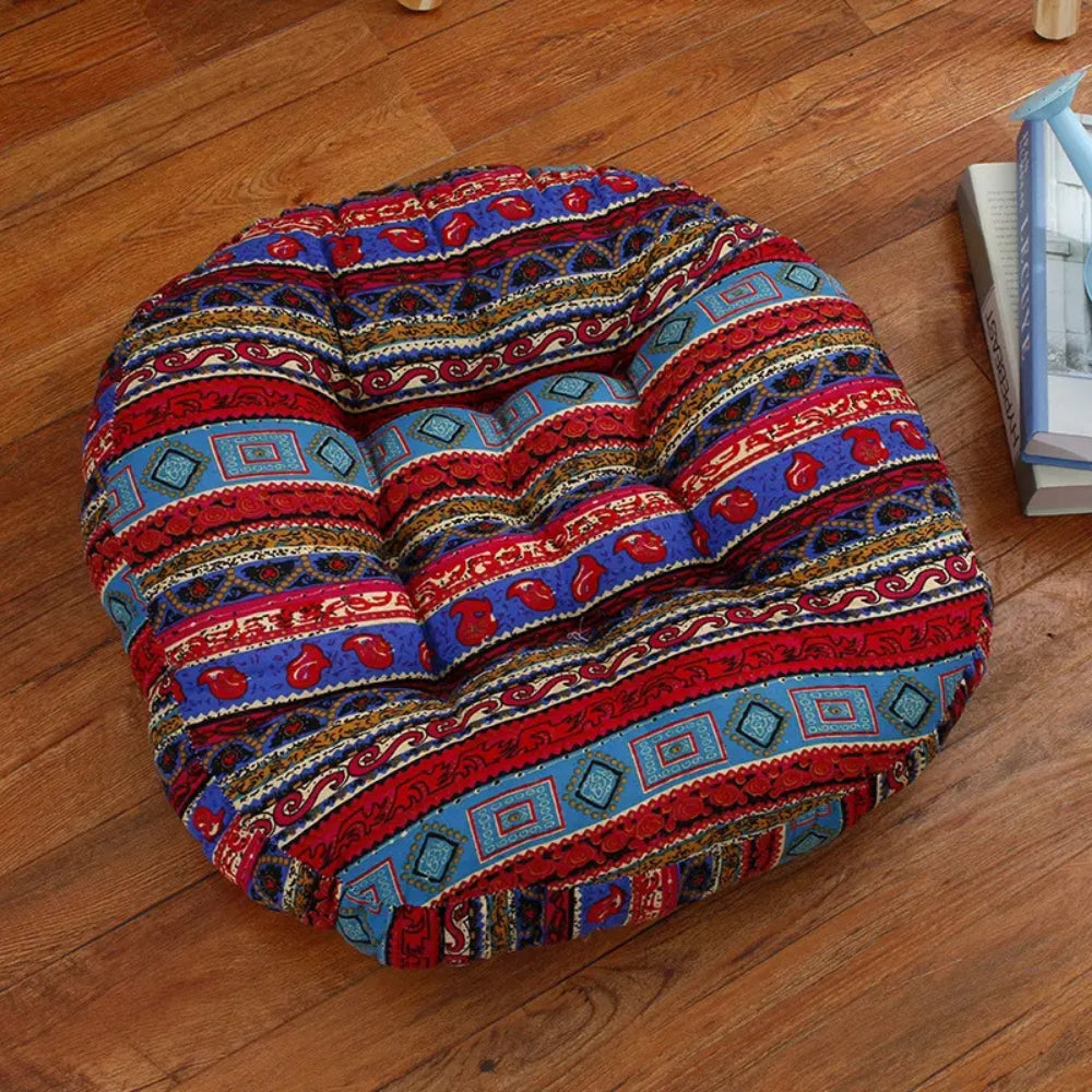 Coussin rond bohème douillet – assise polyvalente pour la méditation et le yoga