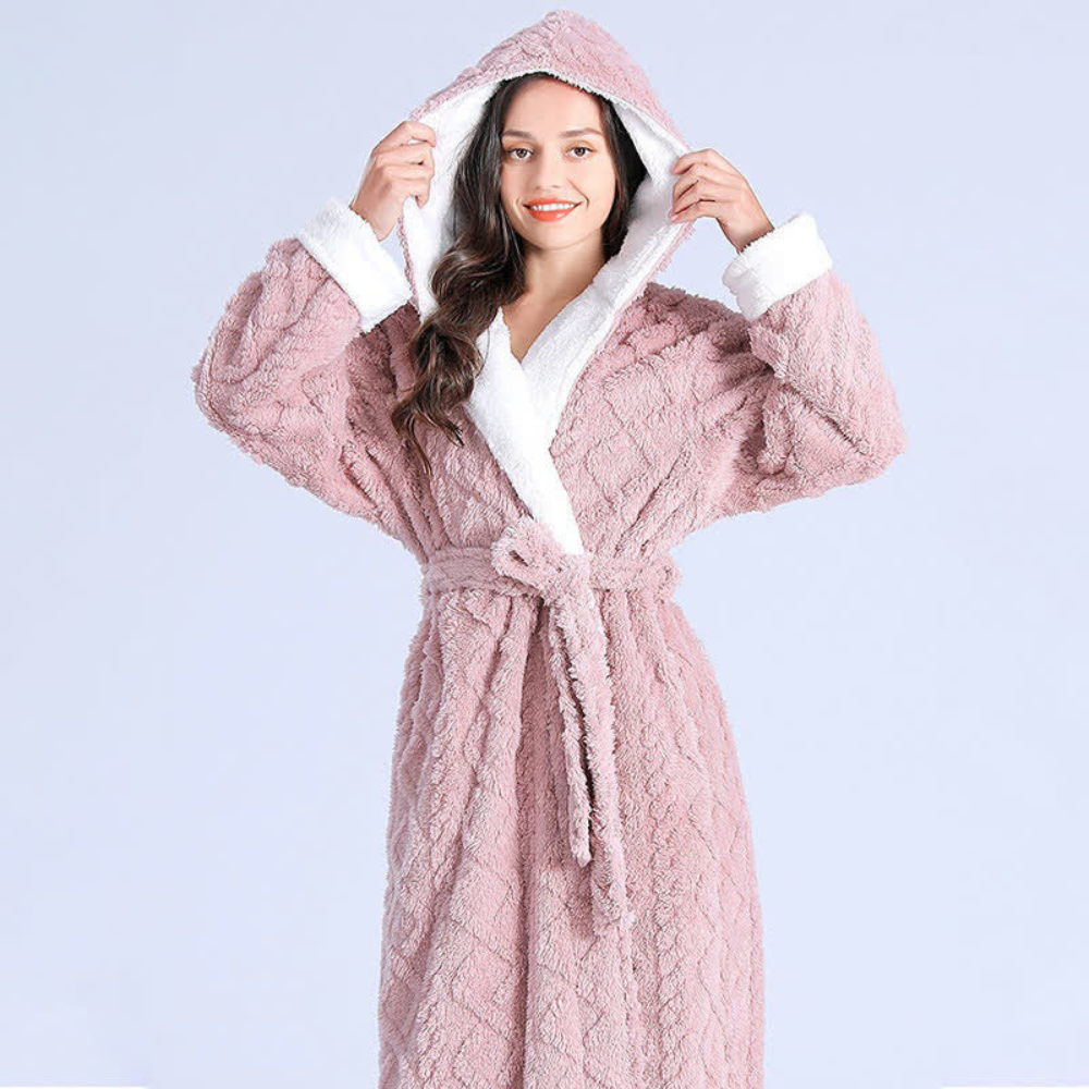 Dicker warmer langer Kapuzenbademantel für Damen