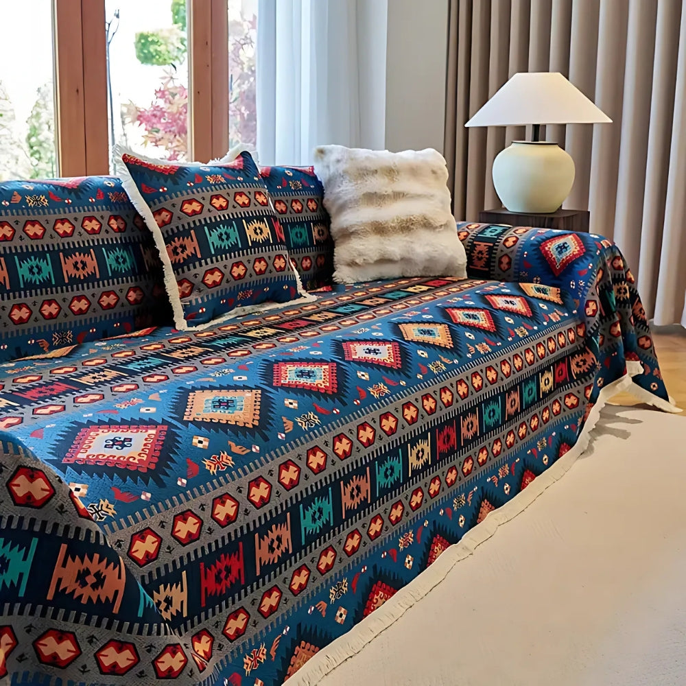 Housse de canapé boho aux couleurs géométriques vives et élégantes