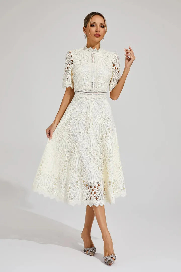 Robe midi trapèze pour femme à encolure montante