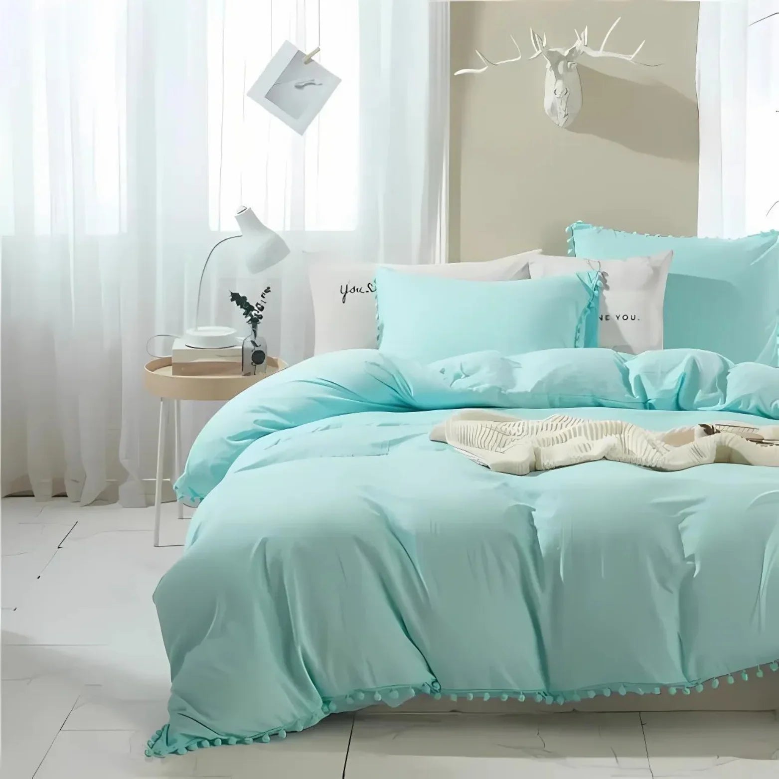 Minimalist Nordic Pom-Pom Bedding Set Quilt