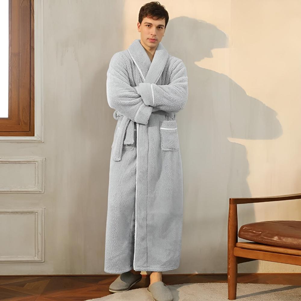 Peignoir unisexe polyvalent avec col châle, ceinture à la taille et poches