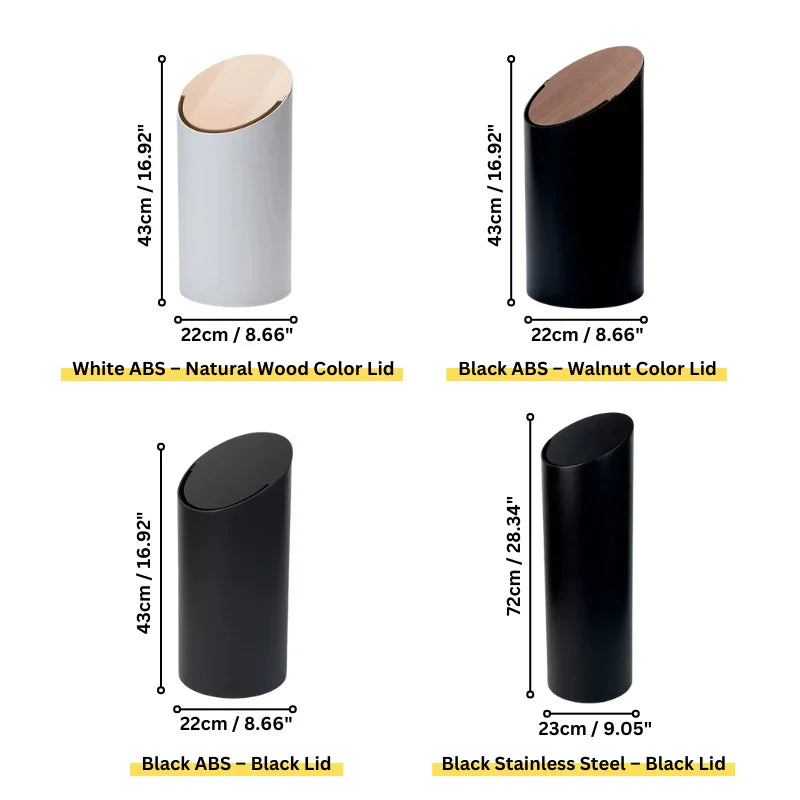 Minimalistyczny Wytrzymały kosz na śmieci Swing-Top z drewnianą pokrywą