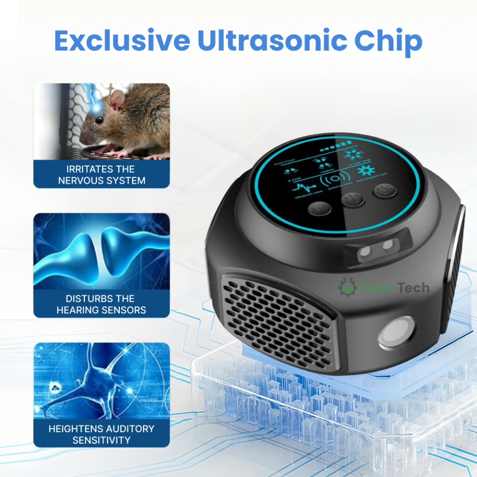Répulsif ultrasonique efficace contre les rongeurs avec prise pour usage intérieur et extérieur – Sans produits chimiques, couverture jusqu'à 3200 pieds carrés