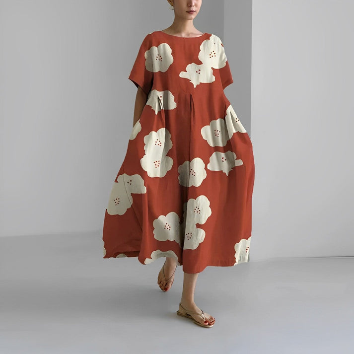 Abito casual midi da donna taglio ampio motivo floreale