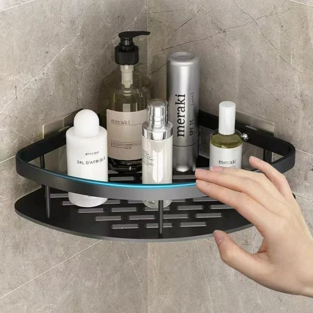 Estante de ducha de esquina curvo, organizador para el baño
