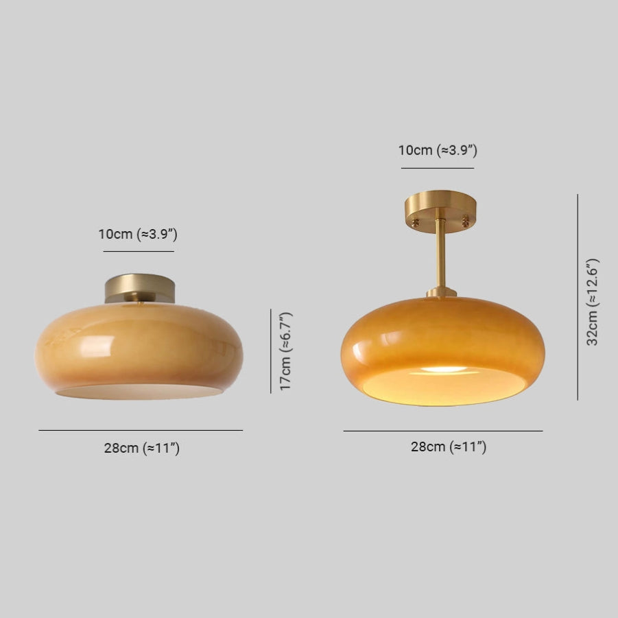 Klassische runde Deckenlampe aus bernsteinfarbenem Glas