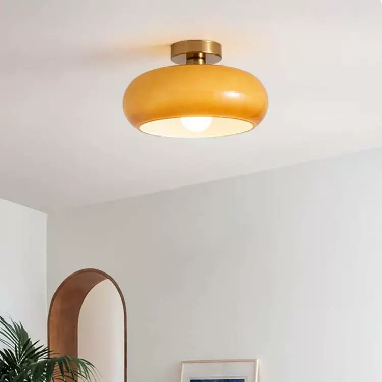 Classic Amber Glass Round Ceiling Lamp