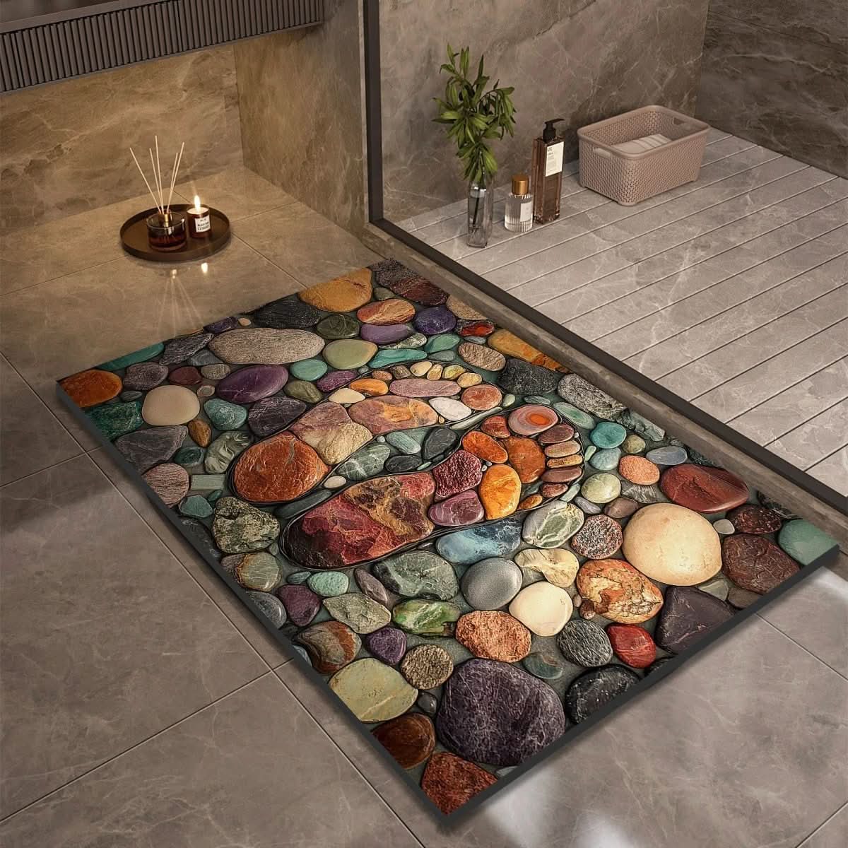 Non-slip bathroom mat with natural water absorption and secure grip