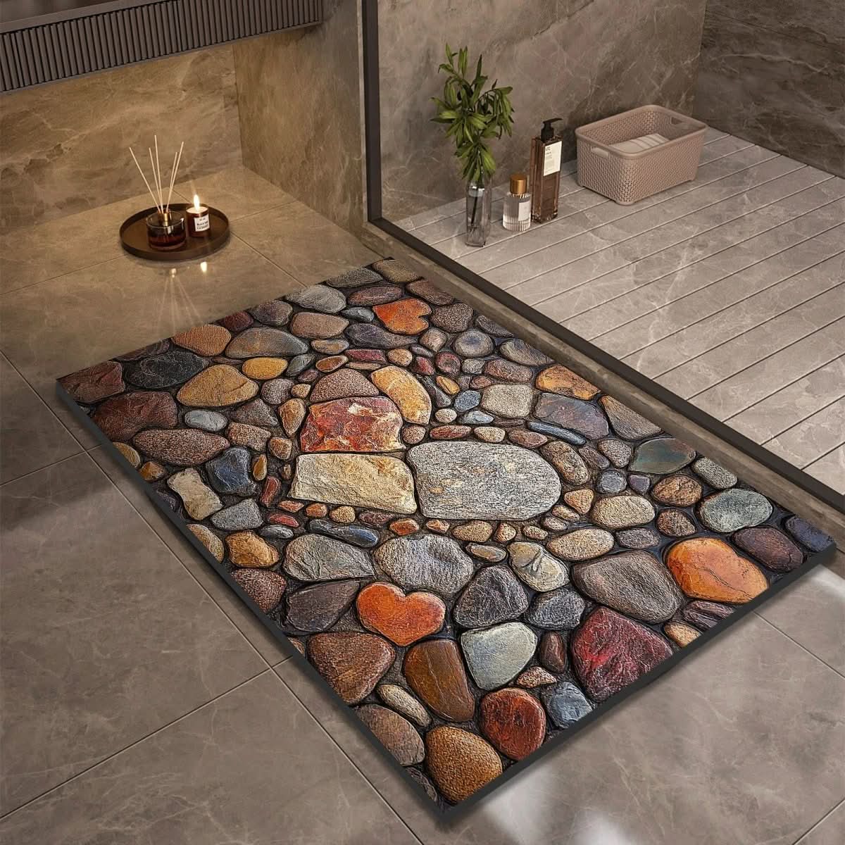 Non-slip bathroom mat with natural water absorption and secure grip