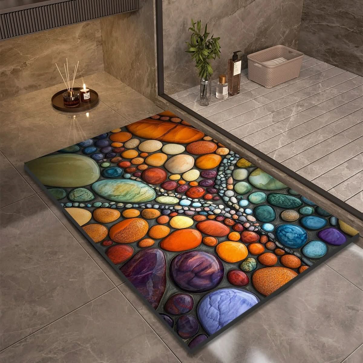 Non-slip bathroom mat with natural water absorption and secure grip