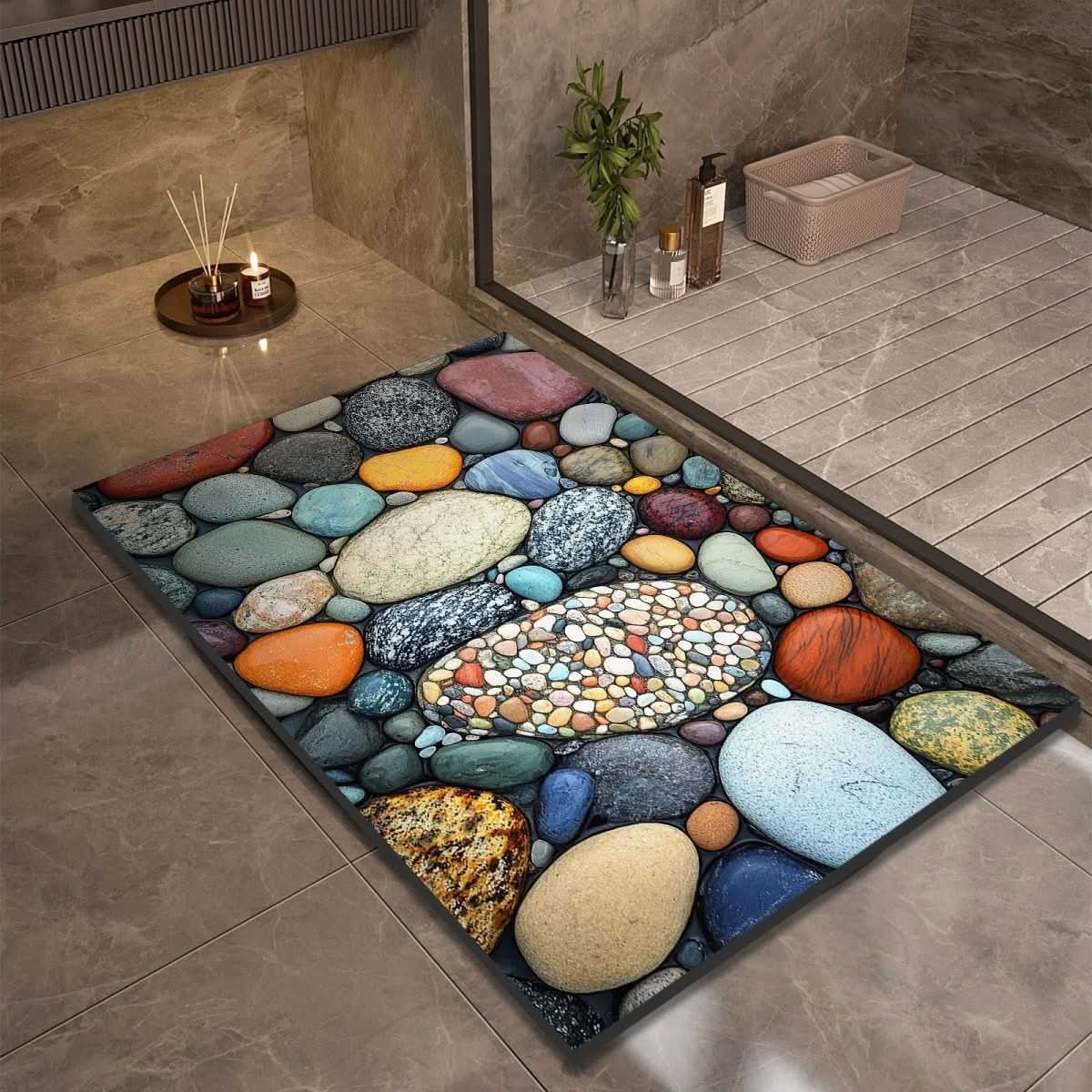 Non-slip bathroom mat with natural water absorption and secure grip