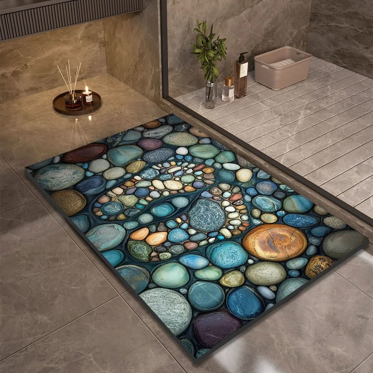 Non-slip bathroom mat with natural water absorption and secure grip