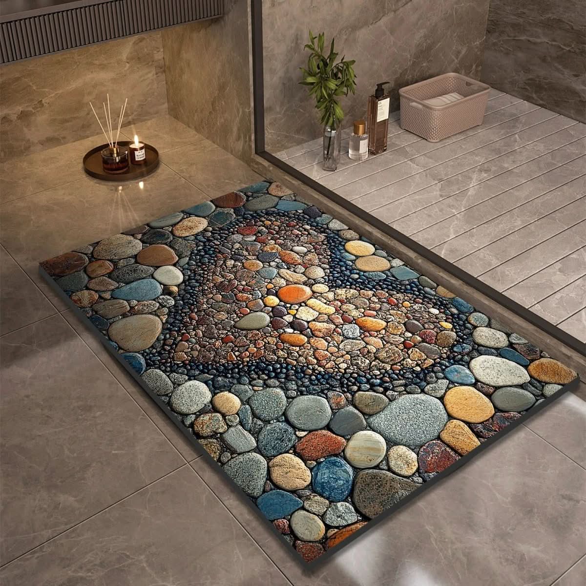 Non-slip bathroom mat with natural water absorption and secure grip