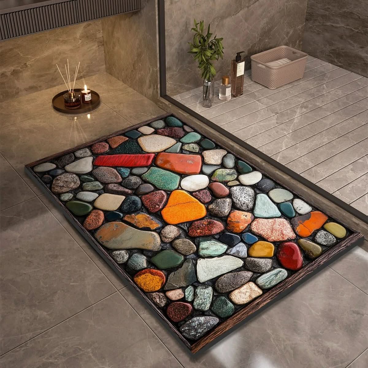 Non-slip bathroom mat with natural water absorption and secure grip