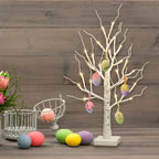 Set of decorative LED table lamps shaped like birch trees with warm light