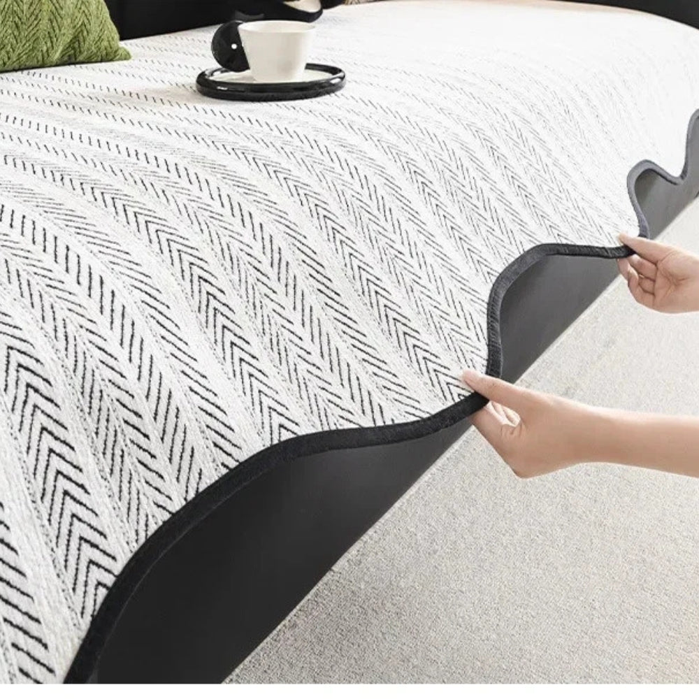 Protective Striped Herringbone Sofa Cover for Home