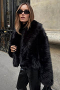 Short black coat made of eco-friendly fur for women