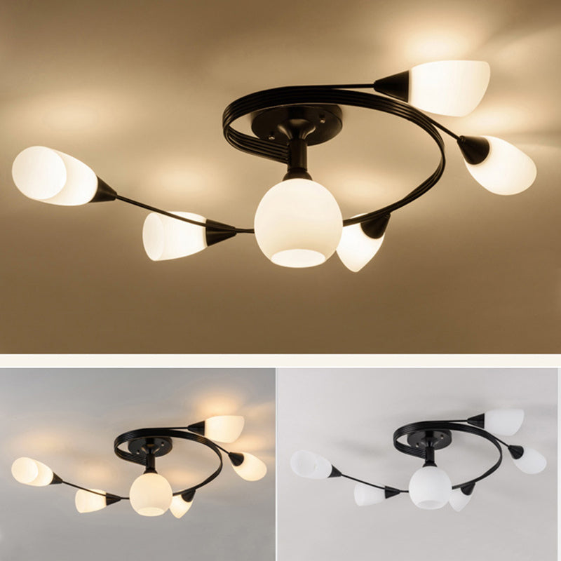 Scandinavian glass iron round semi-flush ceiling lamp