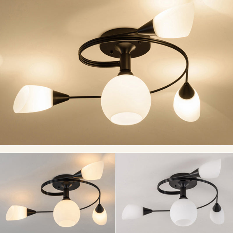 Scandinavian glass iron round semi-flush ceiling lamp