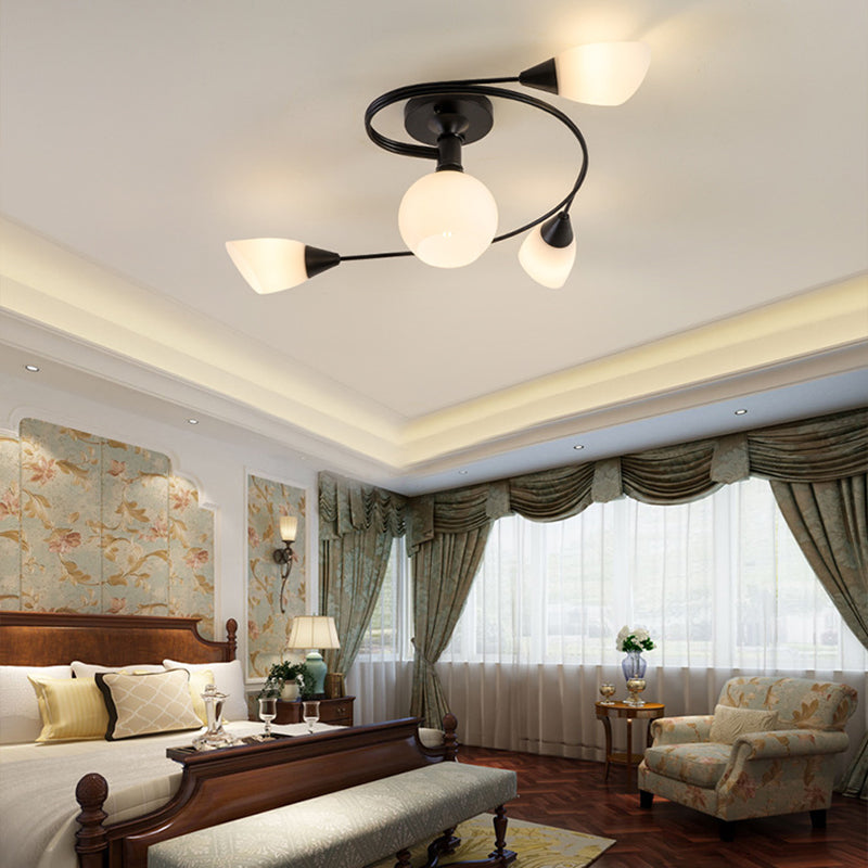 Scandinavian glass iron round semi-flush ceiling lamp