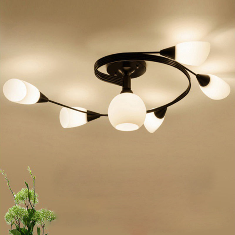Scandinavian glass iron round semi-flush ceiling lamp