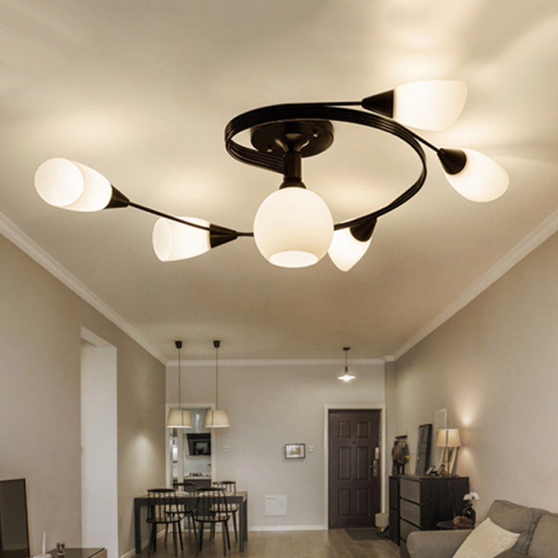 Scandinavian glass iron round semi-flush ceiling lamp