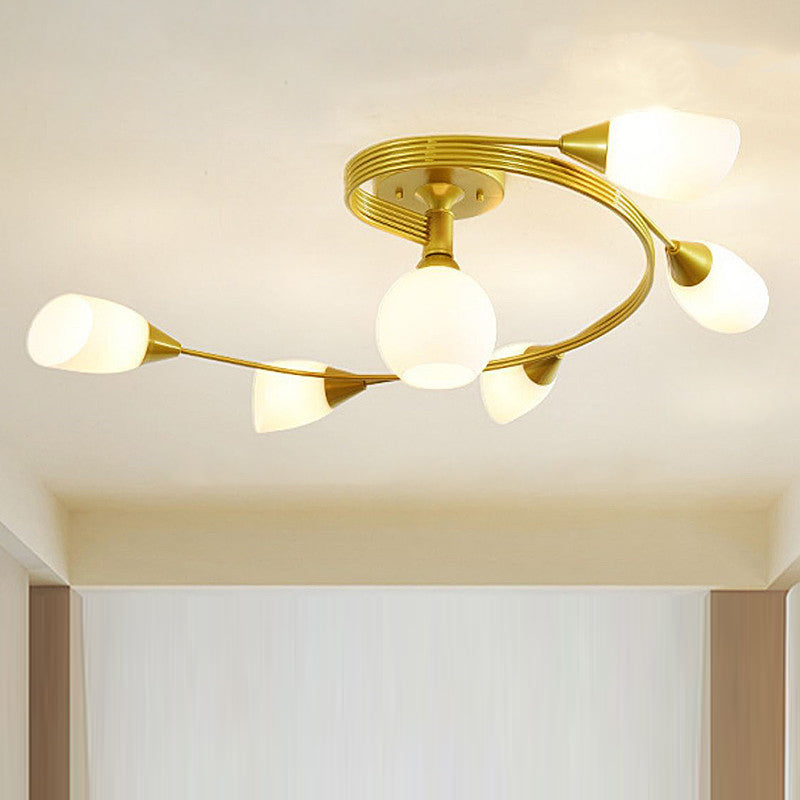 Scandinavian glass iron round semi-flush ceiling lamp
