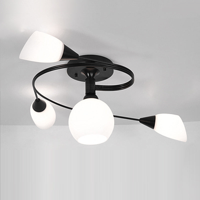 Scandinavian glass iron round semi-flush ceiling lamp