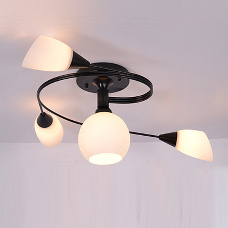 Scandinavian glass iron round semi-flush ceiling lamp