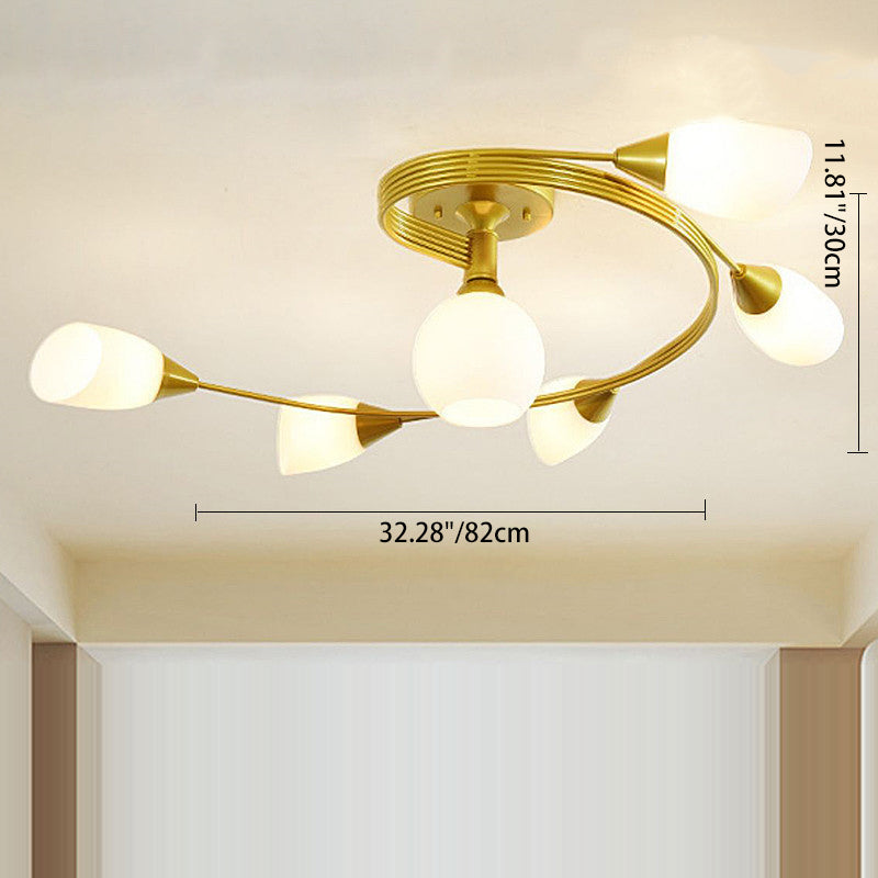 Scandinavian glass iron round semi-flush ceiling lamp