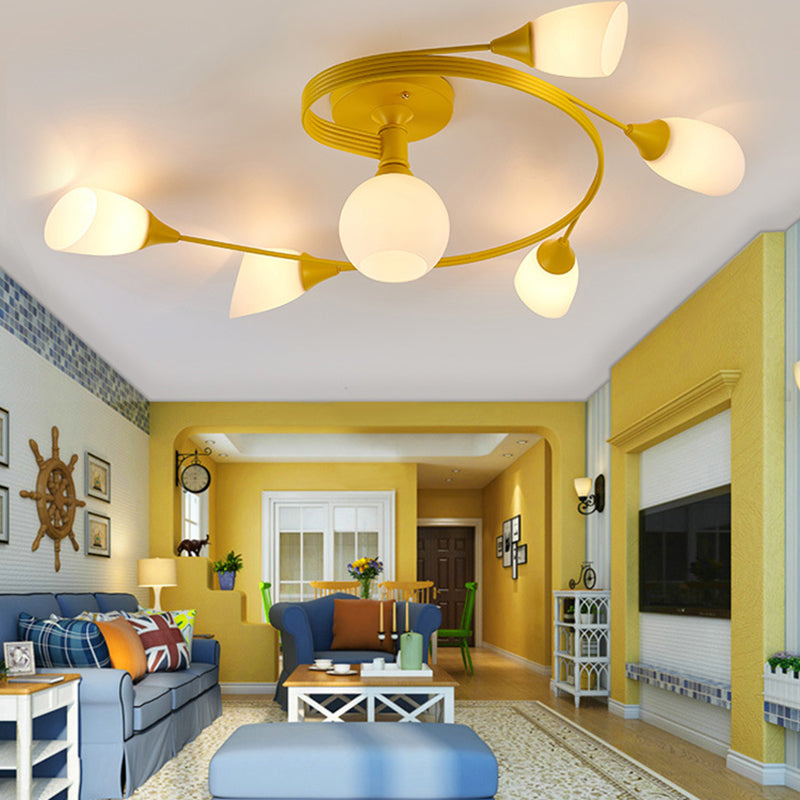 Scandinavian glass iron round semi-flush ceiling lamp
