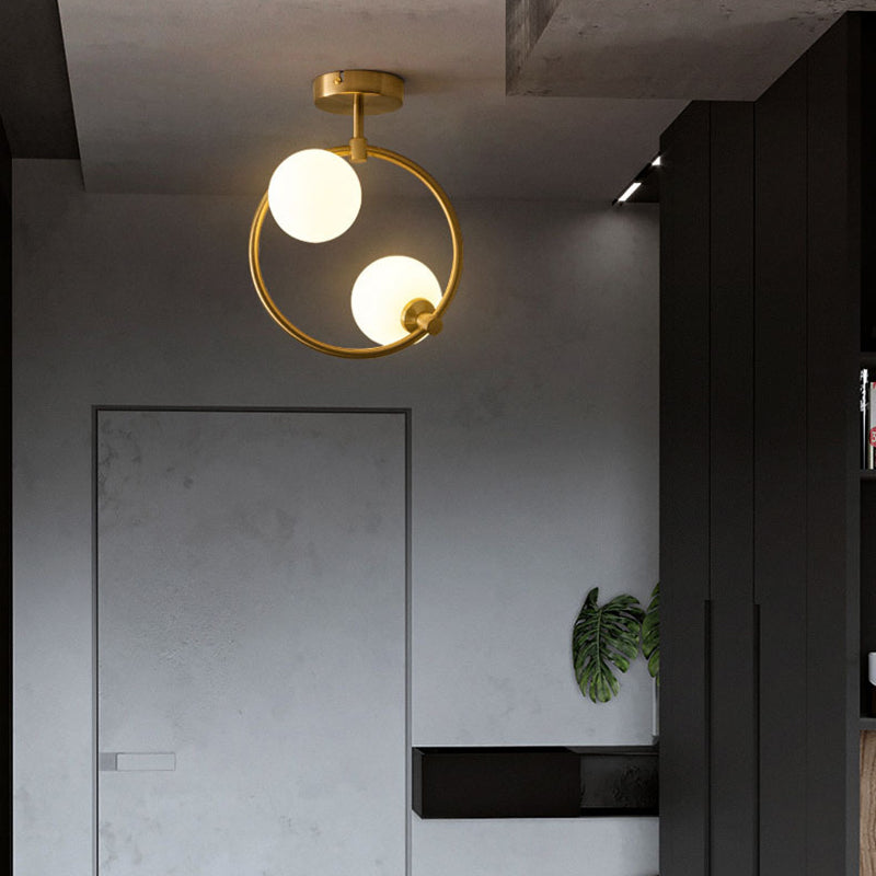 Cozy Scandinavian glass ceiling lamp in curved globe shape