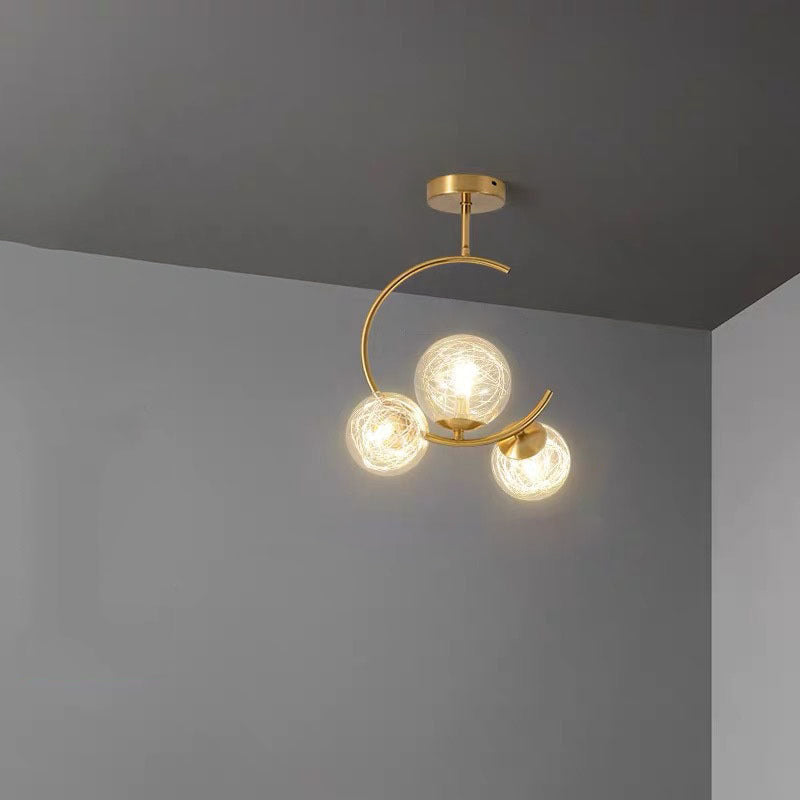 Cozy Scandinavian glass ceiling lamp in curved globe shape
