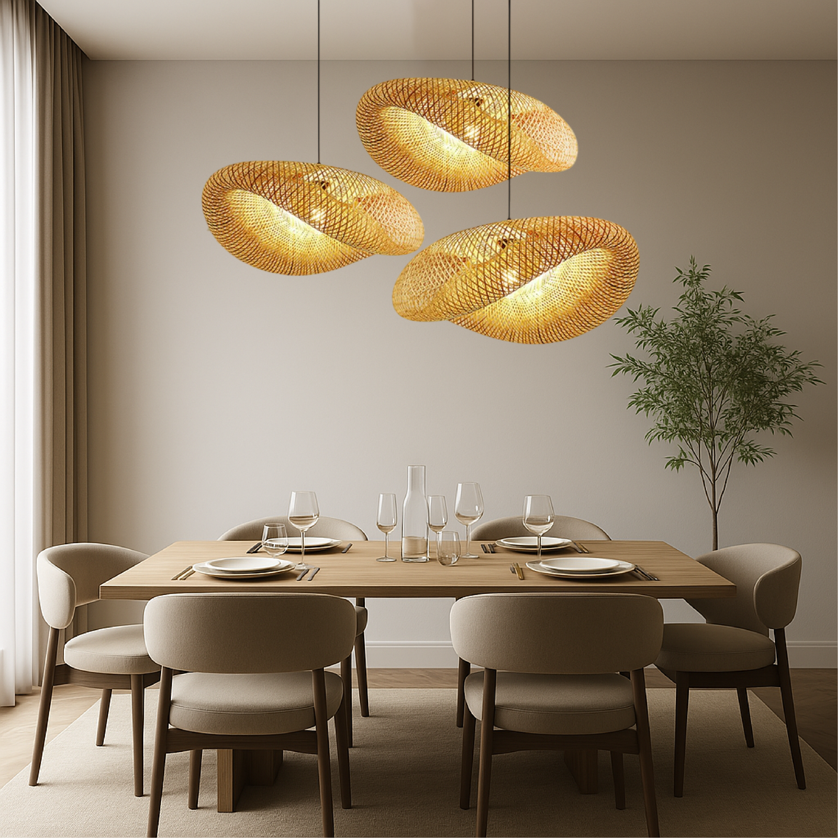 LED Ceiling Lamp Woven Bamboo Natural Finish